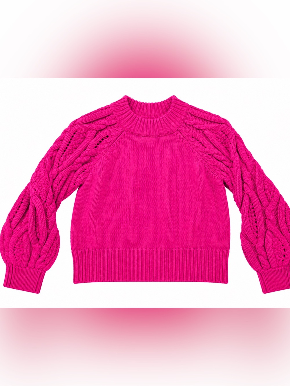Who What Wear Hot Pink Cable Sleeve Crewneck Sweater